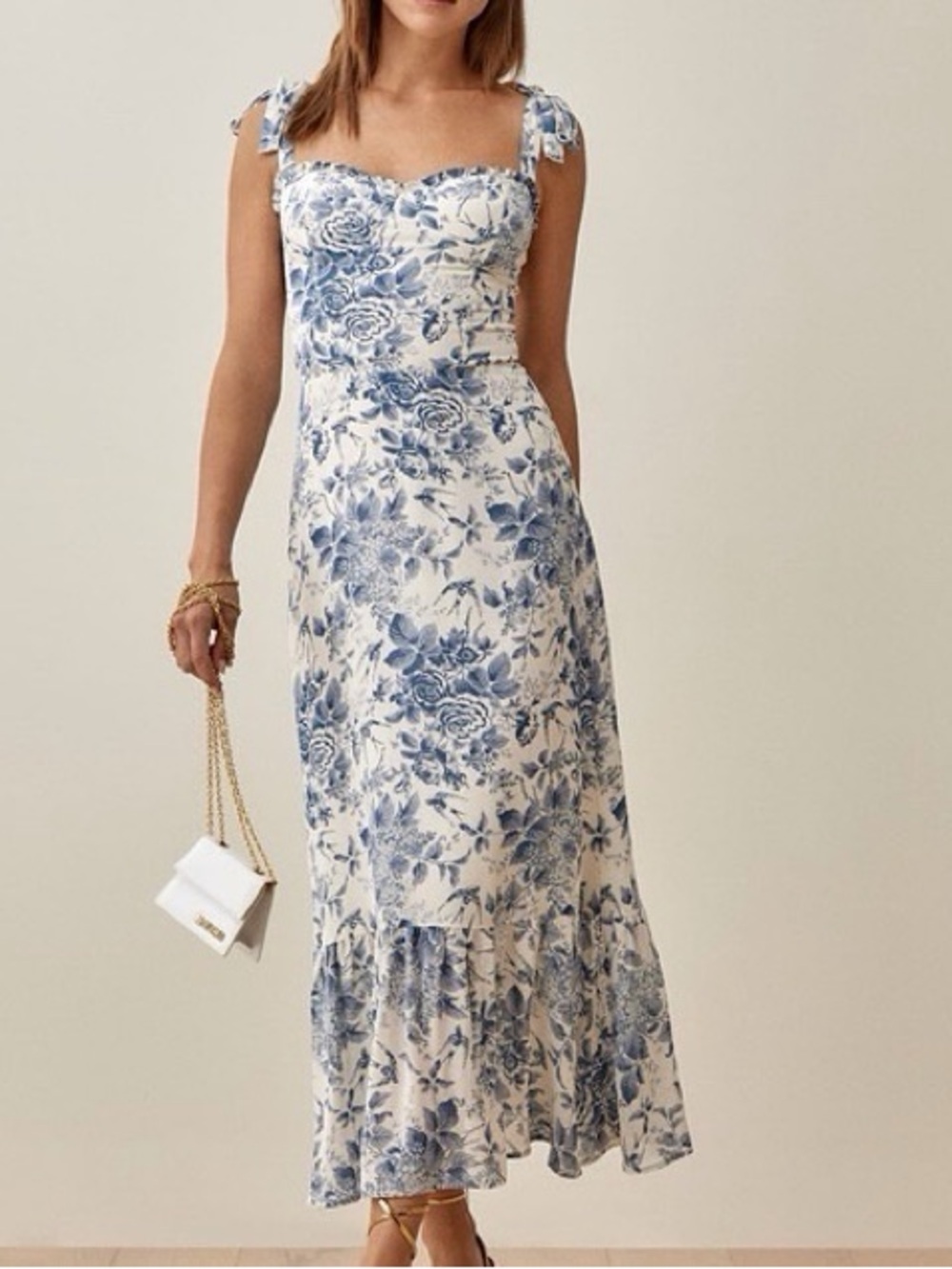 Reformation Nikita Dress in blue and white floral pompadour - 6 - Picture 2 of 10